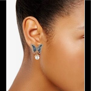 MARCHESA Gold-Tone Mixed Stone Blue Butterfly Drop Earrings